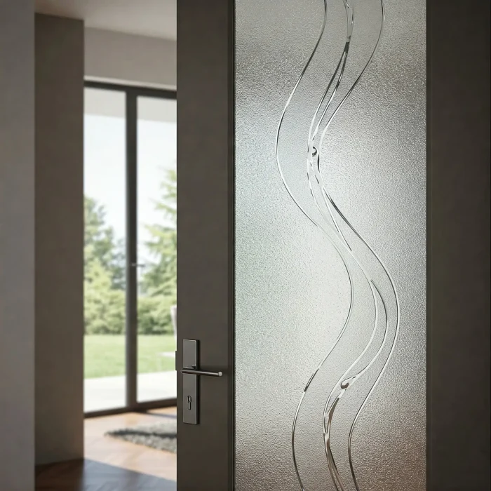 decorazione vetro su misura porta con incisione