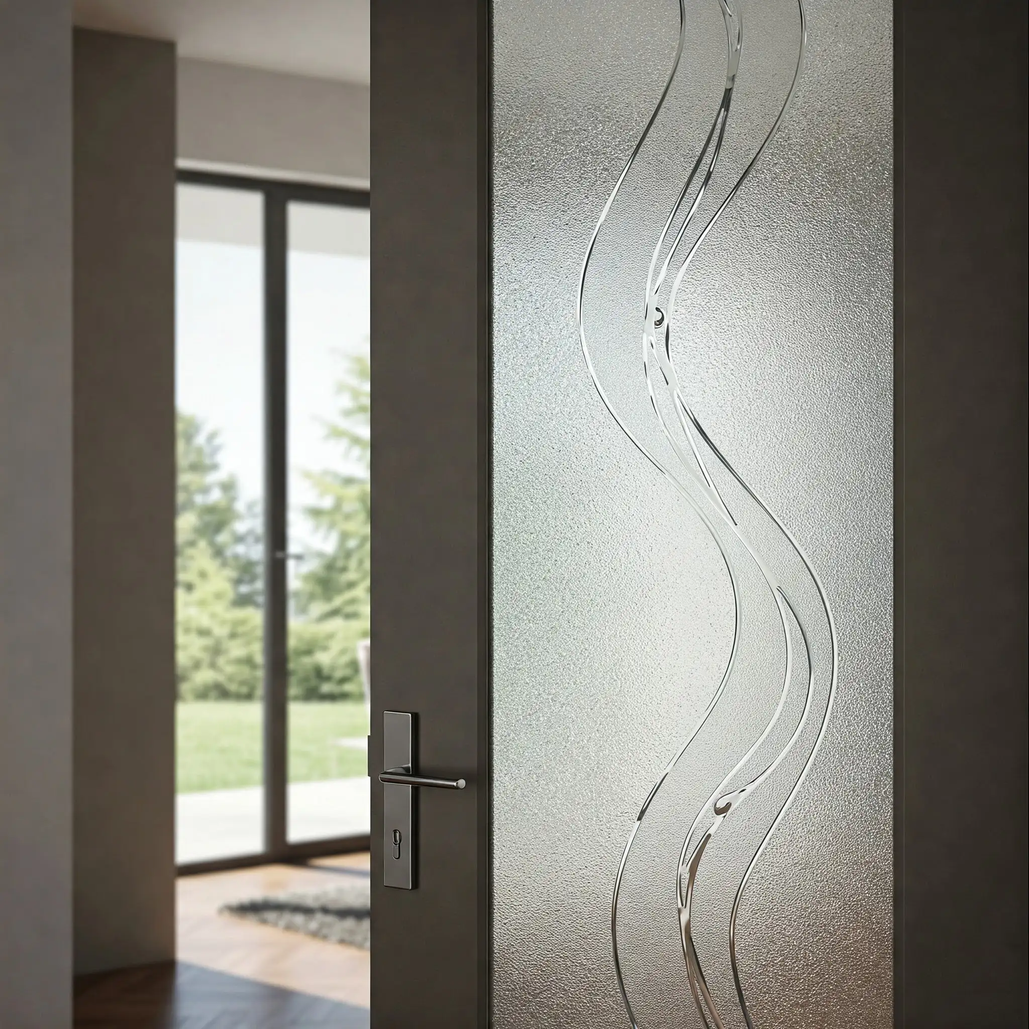 decorazione vetro su misura porta con incisione